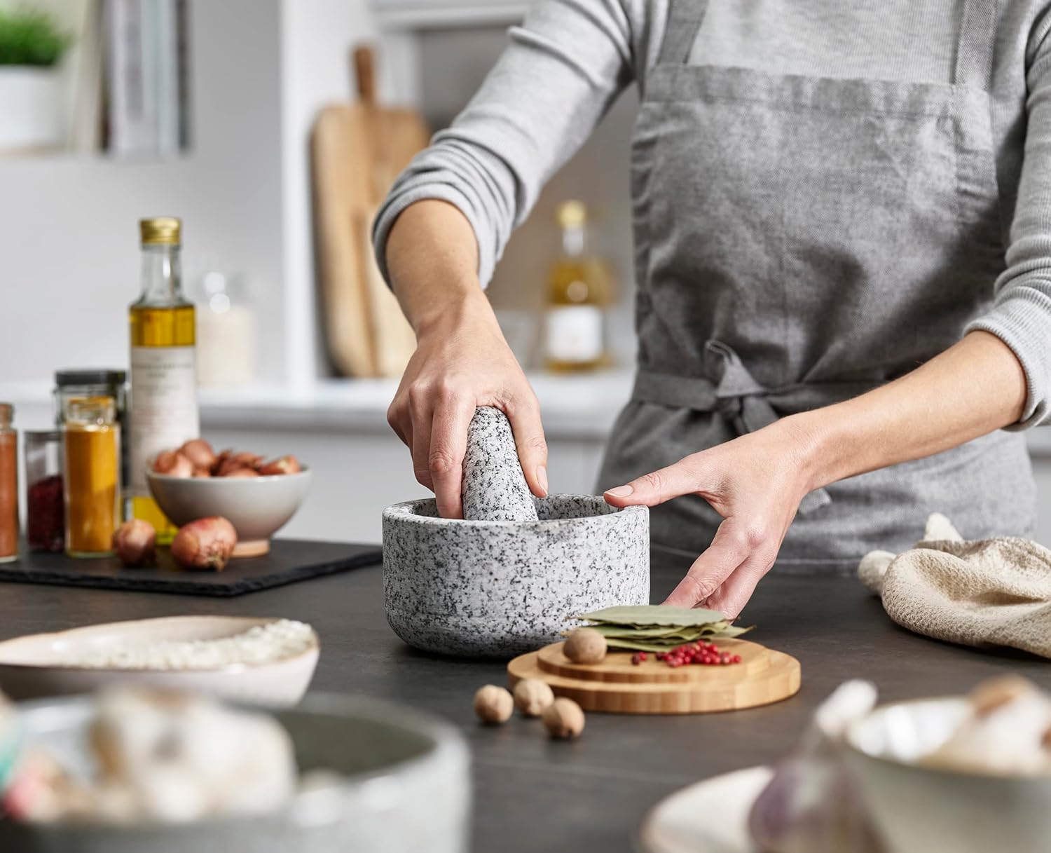 Pilón de granito con cubierta  - Mortar Pestle Granite reseña y precio