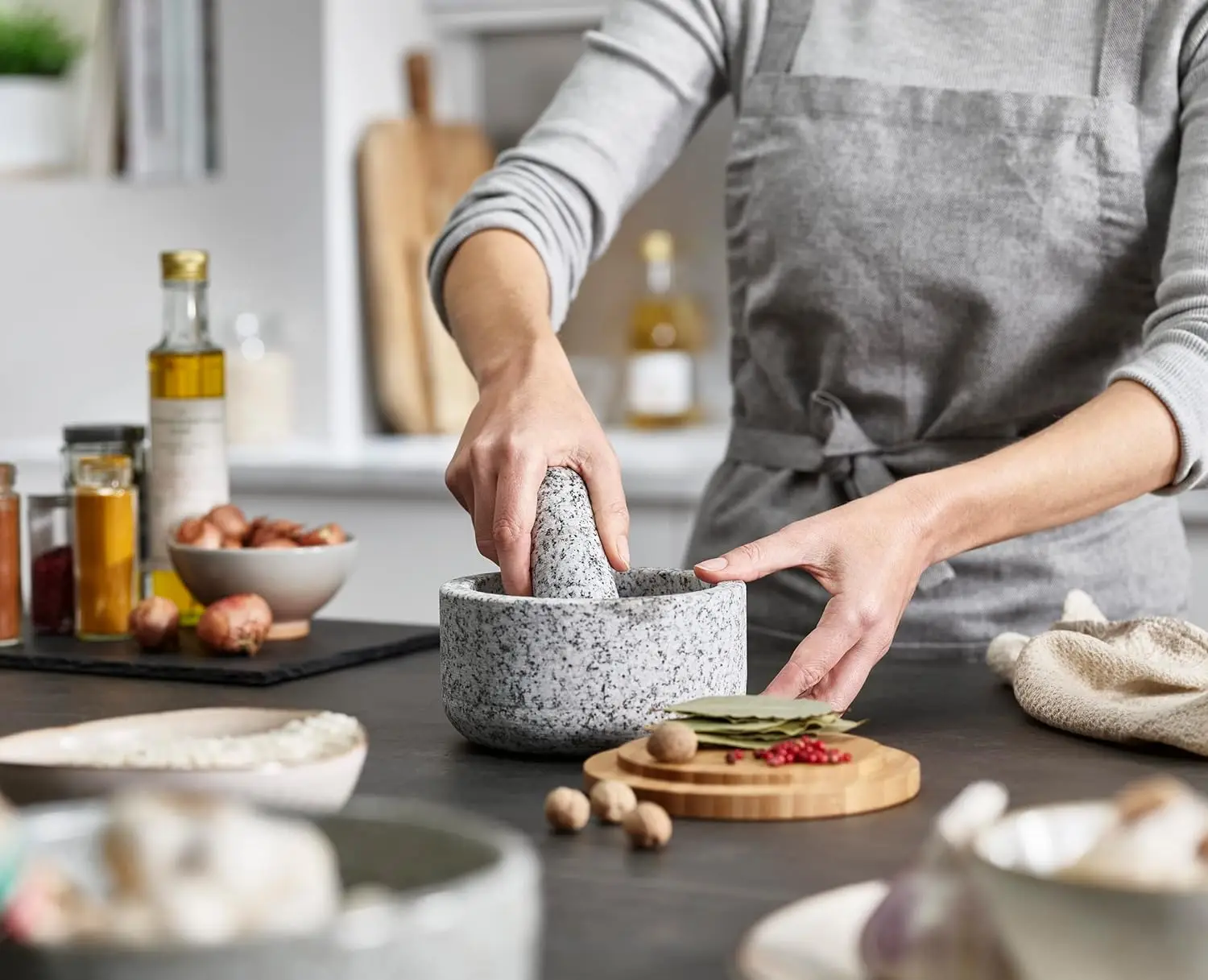 Pilón de granito con cubierta  - Mortar Pestle Granite reseña y precio