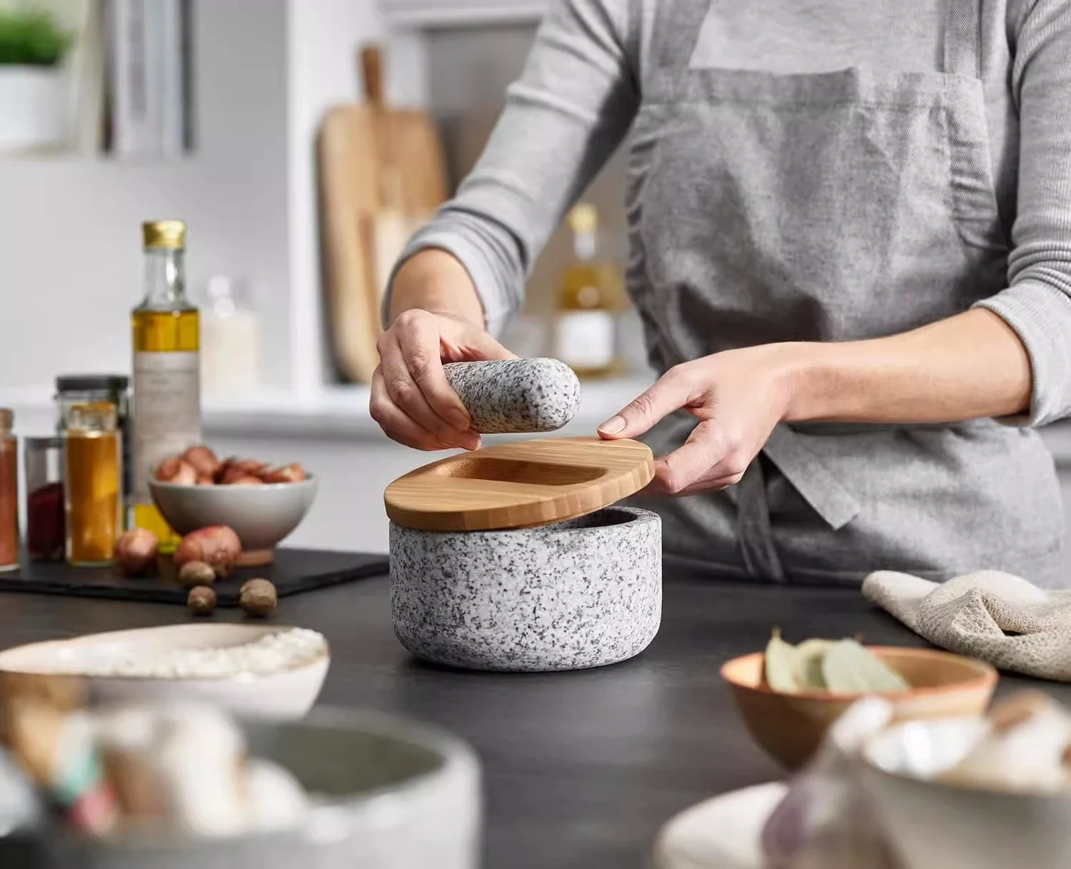Pilón de granito con cubierta  - Mortar Pestle Granite reseña y precio